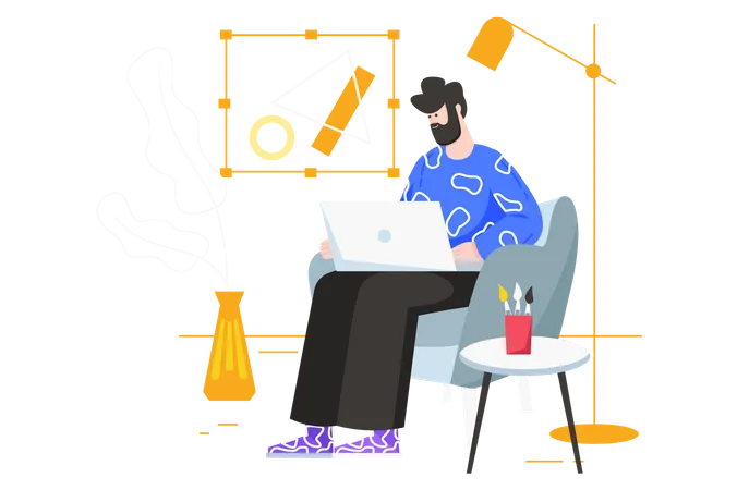 Man illustrator working on laptop  Illustration