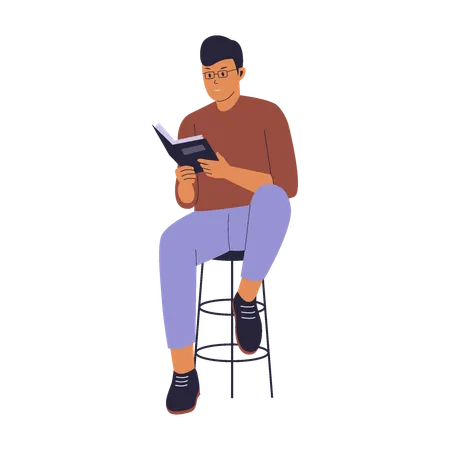 Vector Character Of Man Reading A Book On A Chair Vector Flat Illustration Illustration