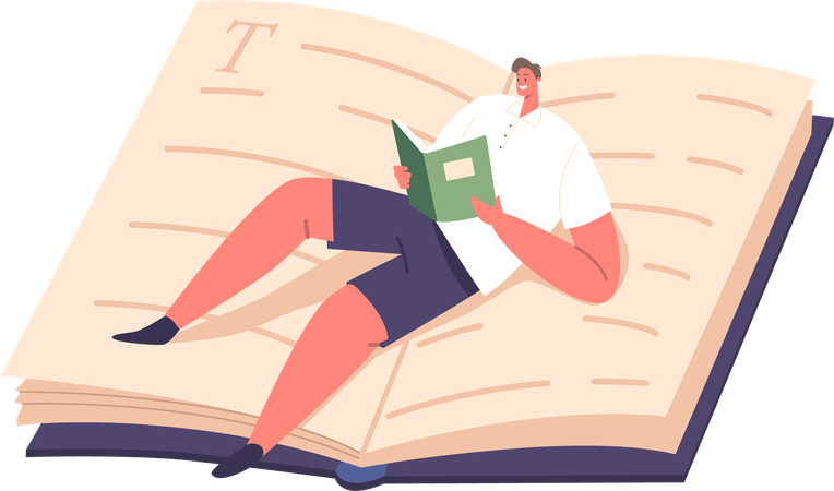 Man immersed in reading book  Illustration
