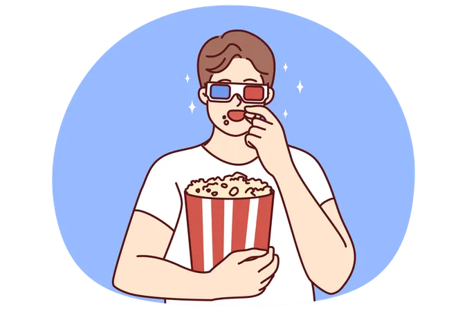 Man in 3D glasses eating popcorn  Illustration