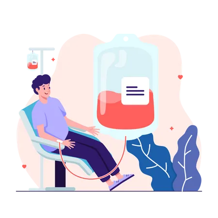 Illustration Of Man In A Chair Donating His Blood Into A Blood Bag Illustration