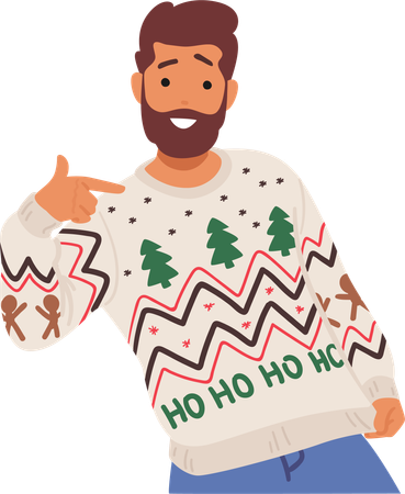 Man In A Cozy Christmas Sweater With Festive Patterns  Illustration