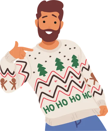 Man In A Cozy Christmas Sweater With Festive Patterns  Illustration