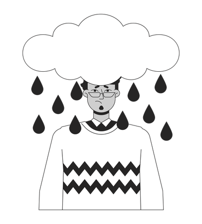 Man in anxious depression  イラスト