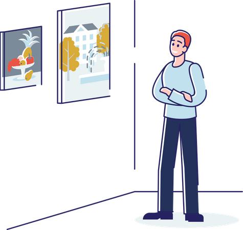 Man in art gallery  Illustration