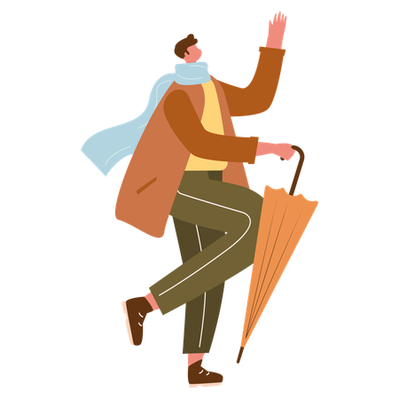 Man In Autumn Clothe and holding umbrella  Illustration