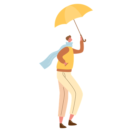 Man in Autumn Clothes and holding umbrella  Illustration