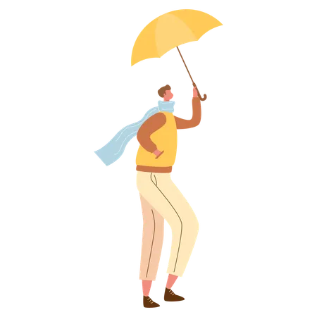 Man in Autumn Clothes and holding umbrella  Illustration