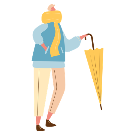 Man in Autumn Clothes with holding umbrella  Illustration