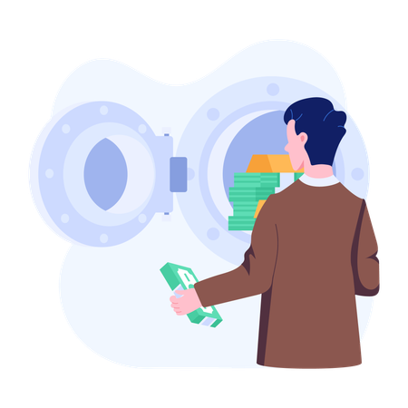 Man in bank vault  Illustration