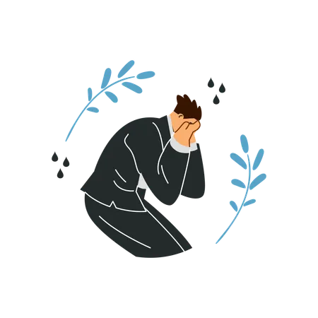Man in black clothes mourns dead  Illustration