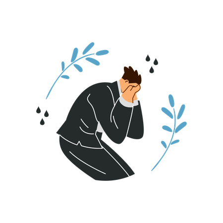 Man in black clothes mourns dead  Illustration