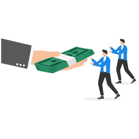 Man In Business Clothes Are Holding A Wad Of Money Over A Mans Hand  Illustration