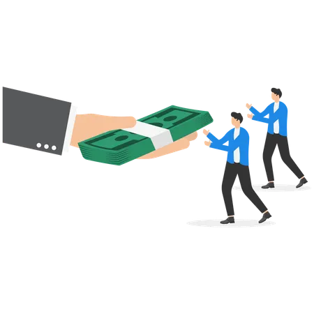 Man In Business Clothes Are Holding A Wad Of Money Over A Mans Hand  Illustration