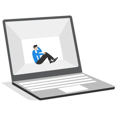 Man in business suit stands behind on laptop screen  Illustration