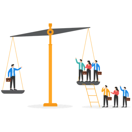 Man in business suits stand on scales  Illustration