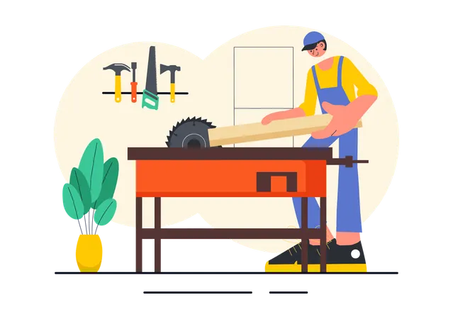 Man in carpentry workshop  Illustration