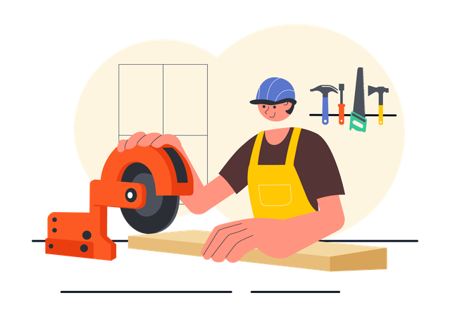 Man in carpentry workshop  Illustration