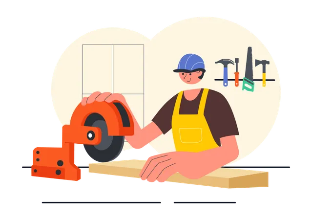 Man in carpentry workshop  Illustration