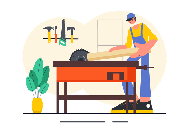 Man in carpentry workshop Illustration
