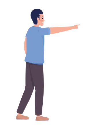 Man In Casual Clothes Showing Direction With Finger Semi Flat Color Vector Character Editable Full Body Person On White Simple Cartoon Style Illustration For Web Graphic Design And Animation Illustration