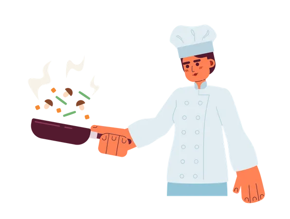 Man in chef hat with pan  Illustration