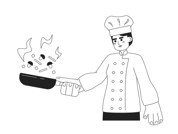 Man in chef hat with pan  Illustration