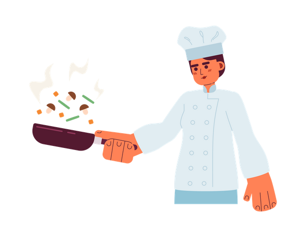 Man in chef hat with pan  Illustration