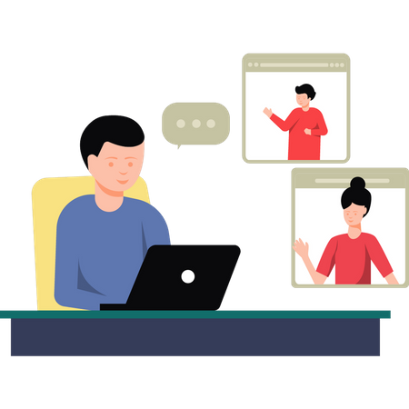 Man in conference call with other people Illustration