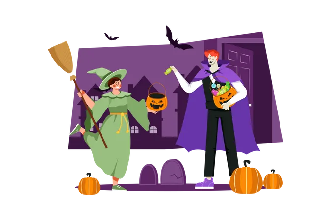 Man In Costume Giving Candy Illustration