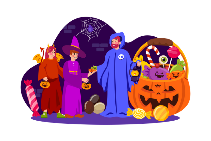 Man In Costume Giving Candy Illustration