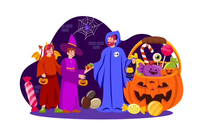 Man In Costume Giving Candy  Illustration