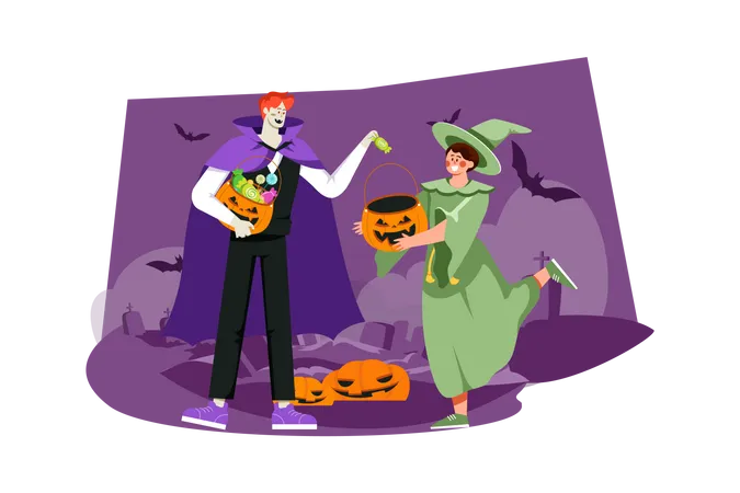 Man In Costume Giving Candy  Illustration