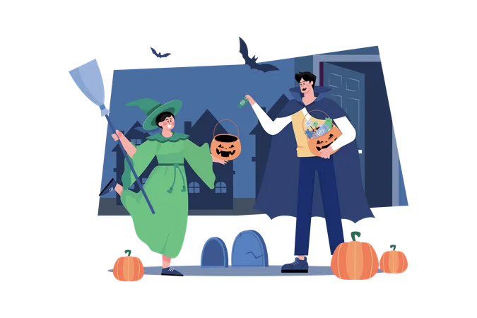 Man In Costume Giving Candy  Illustration