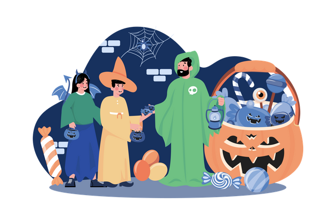 Man In Costume Giving Candy  Illustration