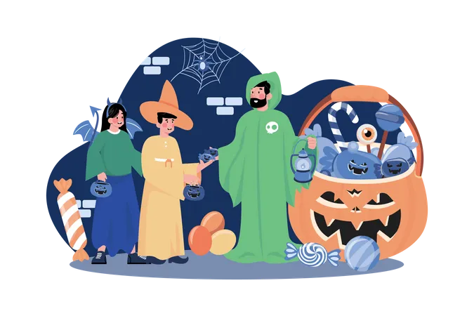 Man In Costume Giving Candy  Illustration