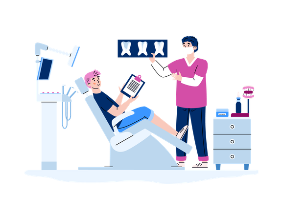 Man in dental office getting doctor's consultation  Illustration