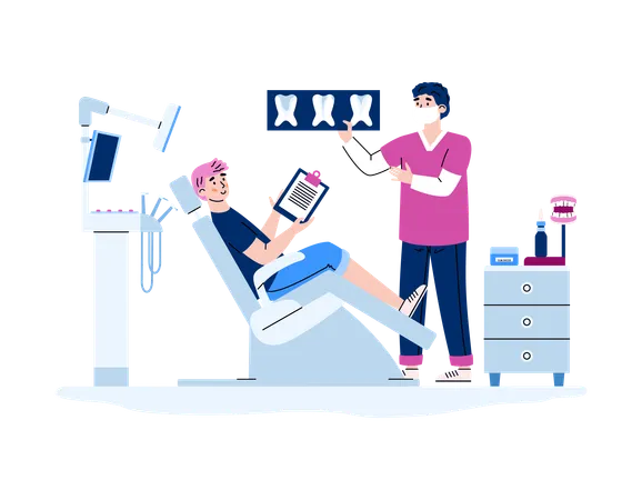 Man in dental office getting doctor's consultation  Illustration