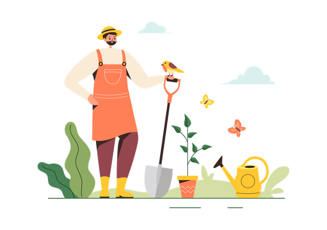 Man In Garden  Illustration