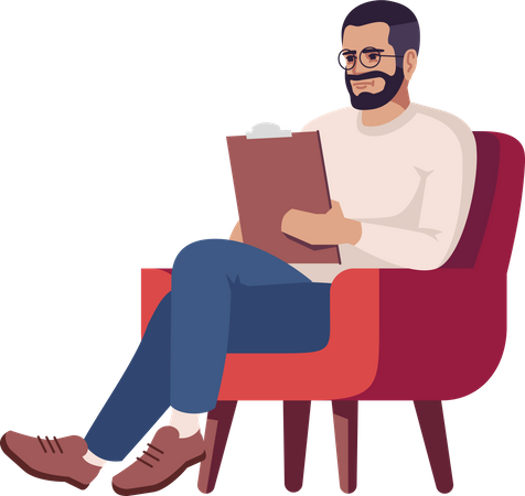 Man in glasses holding clipboard  Illustration