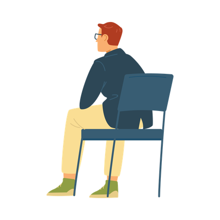 Man in glasses sits with back on chair  Illustration