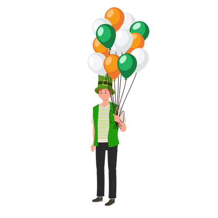 Man in Green Dress Up with Cheerful Balloons  Illustration