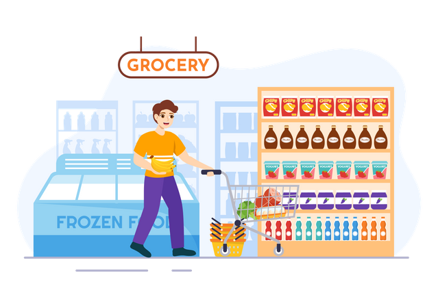 Man in Grocery Store  Illustration