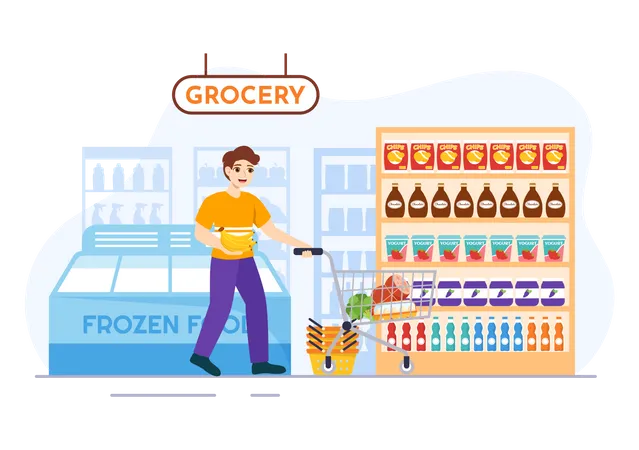 Man in Grocery Store  Illustration