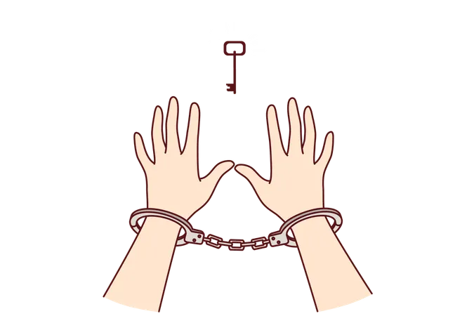 Man In Handcuffs Reaches For Key Wanting Freedom And Independence Metaphor For Solution To Problem Found Prisoner Sees Chance For Freedom After Unjust Court Decision That Ruined Person Life イラスト