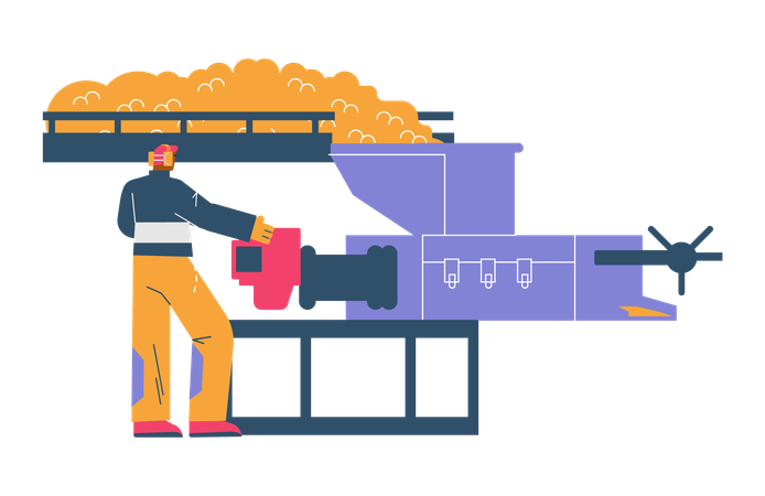 Man in headphones works in palm oil industry  Illustration