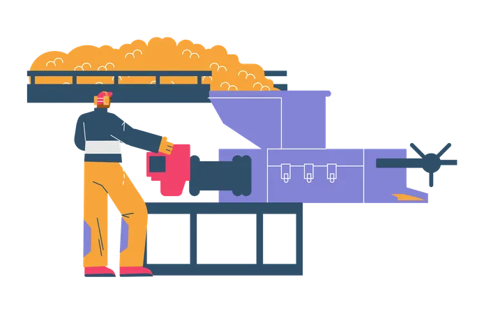 Man in headphones works in palm oil industry  Illustration