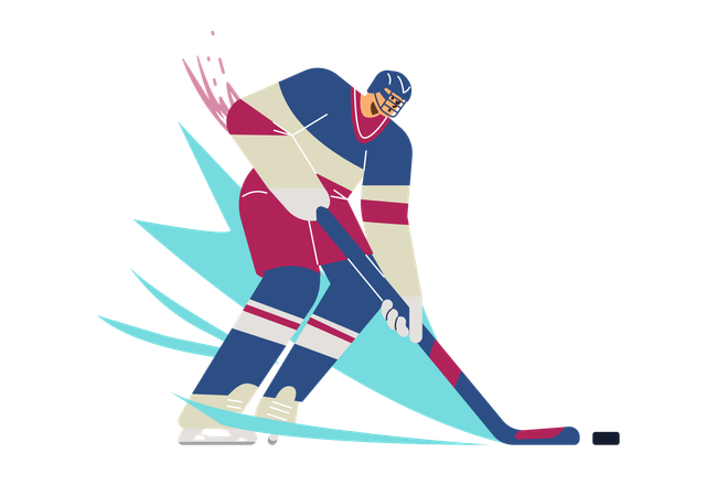 Man in helmet and special uniform playing hockey  Illustration