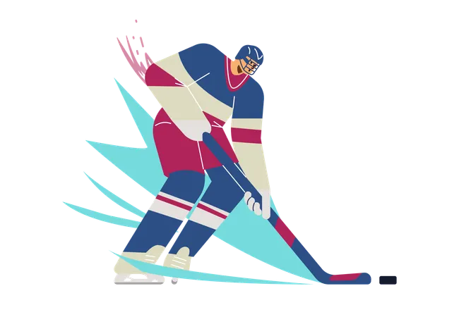 Man in helmet and special uniform playing hockey  Illustration