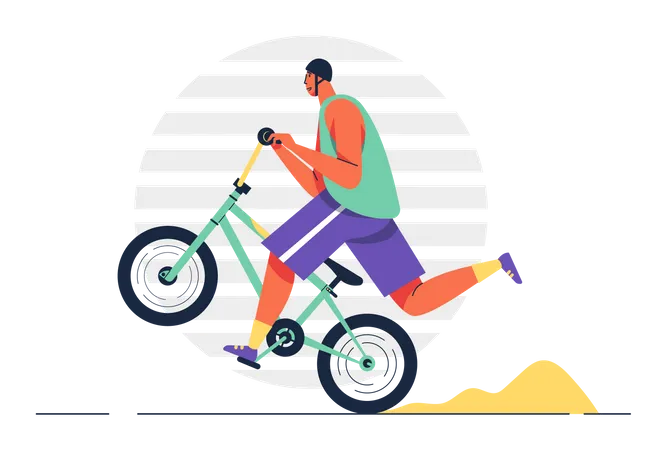 Young Man In Helmet Is Cycling A Bicycle Sports Activity Athlete Is Riding A Bike In Cartoon Character Vector Illustration Illustration